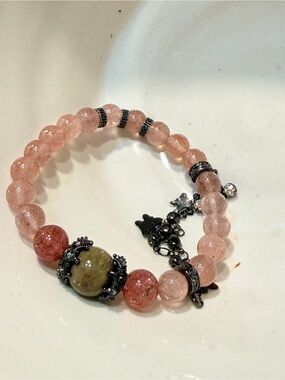 Strawberry Quartz Bracelet | Gothic Fairy Charm Bracelet | Natural Crystal